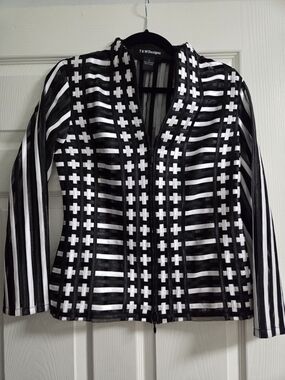 Black & White Striped Zip-Front Jacket